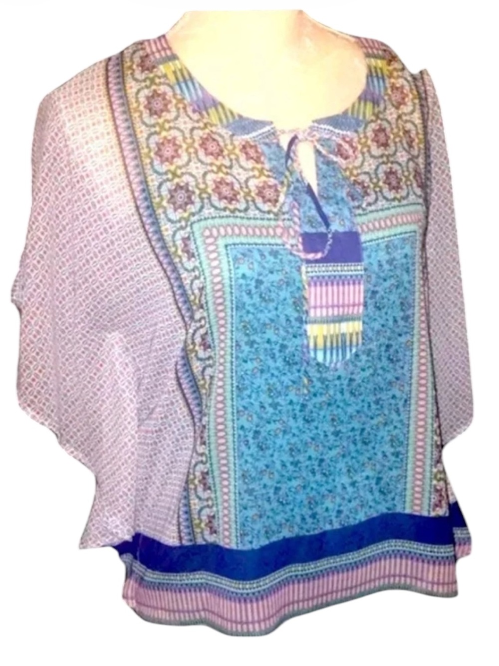 CB Established 1962 Patchwork Dashiki Style Boho Sheer Blouse Top Sz S  2pc